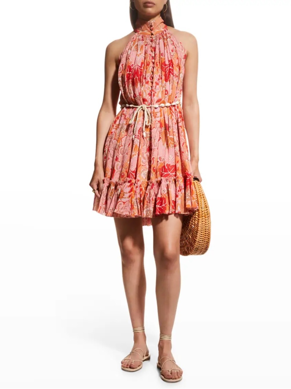 ZIMMERMANN Violet Coral Floral Halter Dress AU 1, US Small 6